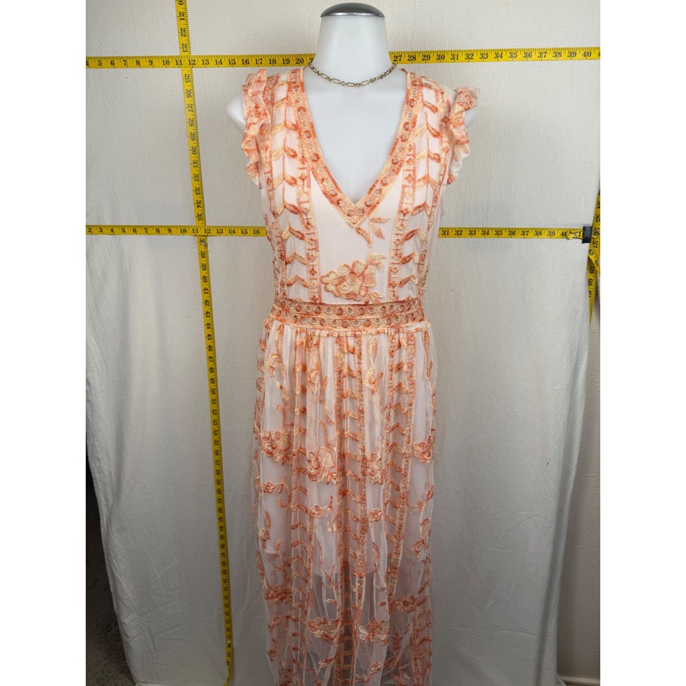 Altar'd State Peach Embroidered Lace Medium Maxi Dress Open-Back Fairy Ethereal